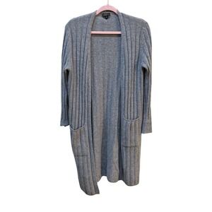 Minnie Rose Long Line Open Ribbed‎ Cashmere Cardigan Size XS Gray